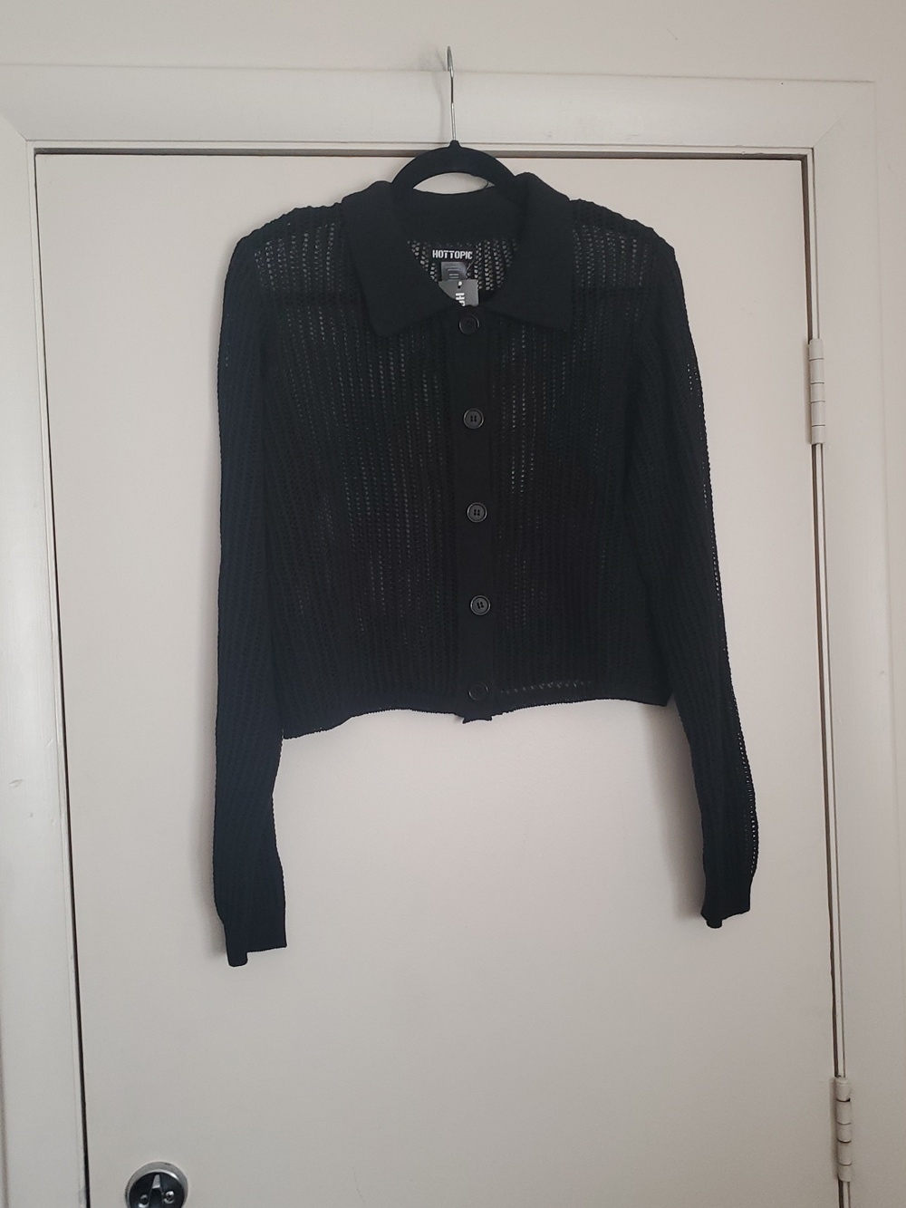 *NWT* Hot Topic'S Black Open-Knit Collared Button Cardigan